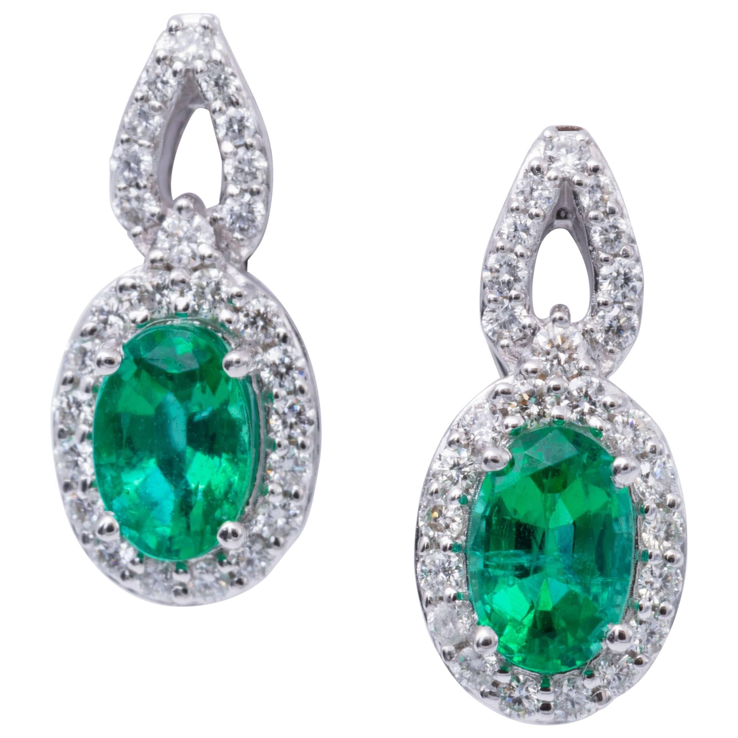 Emerald Diamond Gold Stud Drop Earrings