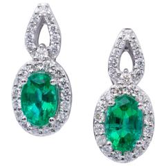 Emerald Diamond Gold Stud Drop Earrings