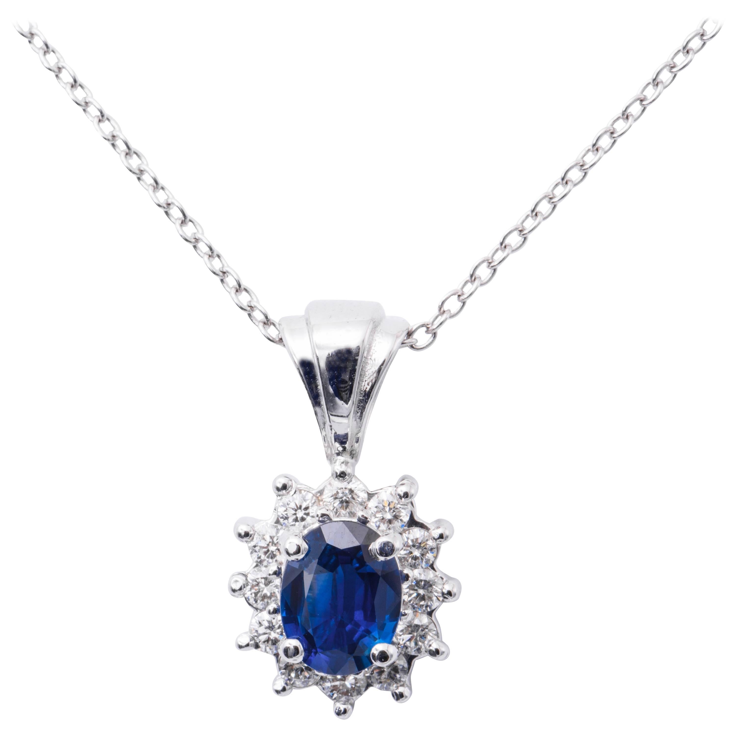 1.89 Carat Oval Sapphire Diamond Halo Pendant