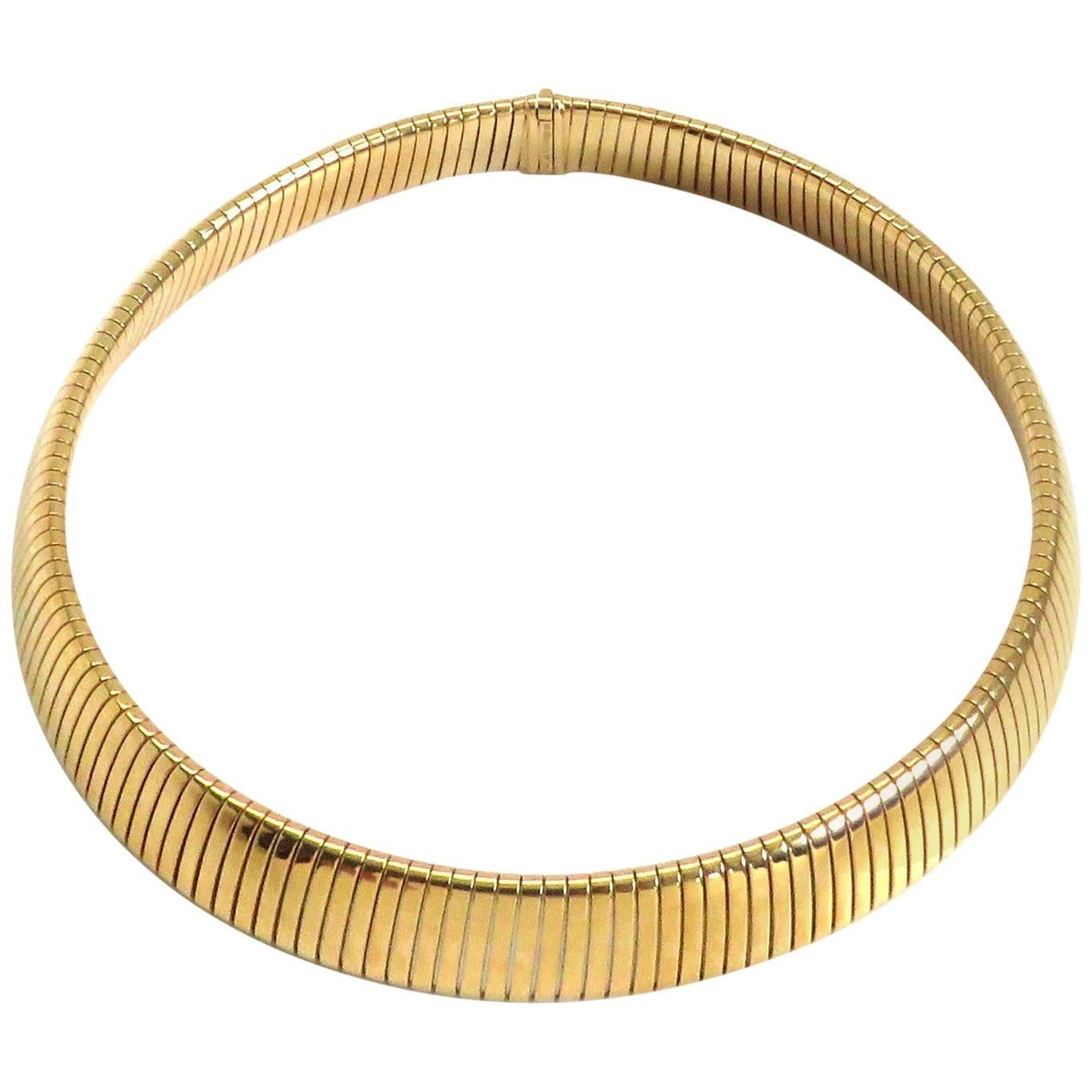 Classic Bulgari Tubogas Gold Steel Necklace For Sale