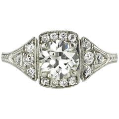 GIA Certified Old European Cut Diamond Platinum Engagement Ring 3