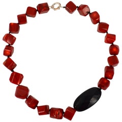 Sea Bamboo Coral Onyx Silver Necklace
