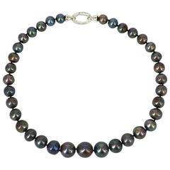 Graduated Strand Round Peacock Pearls Silver Necklace 8