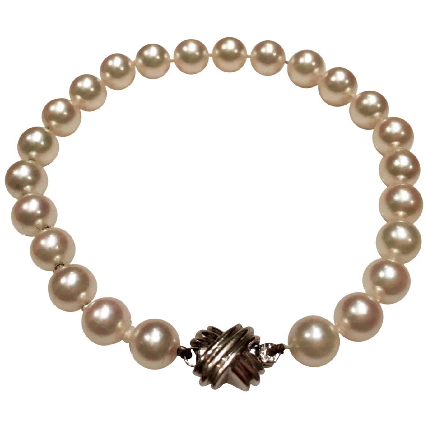 Tiffany & Co. Stunning White Gold Signature X Akoya Cultured Pearl Bracelet