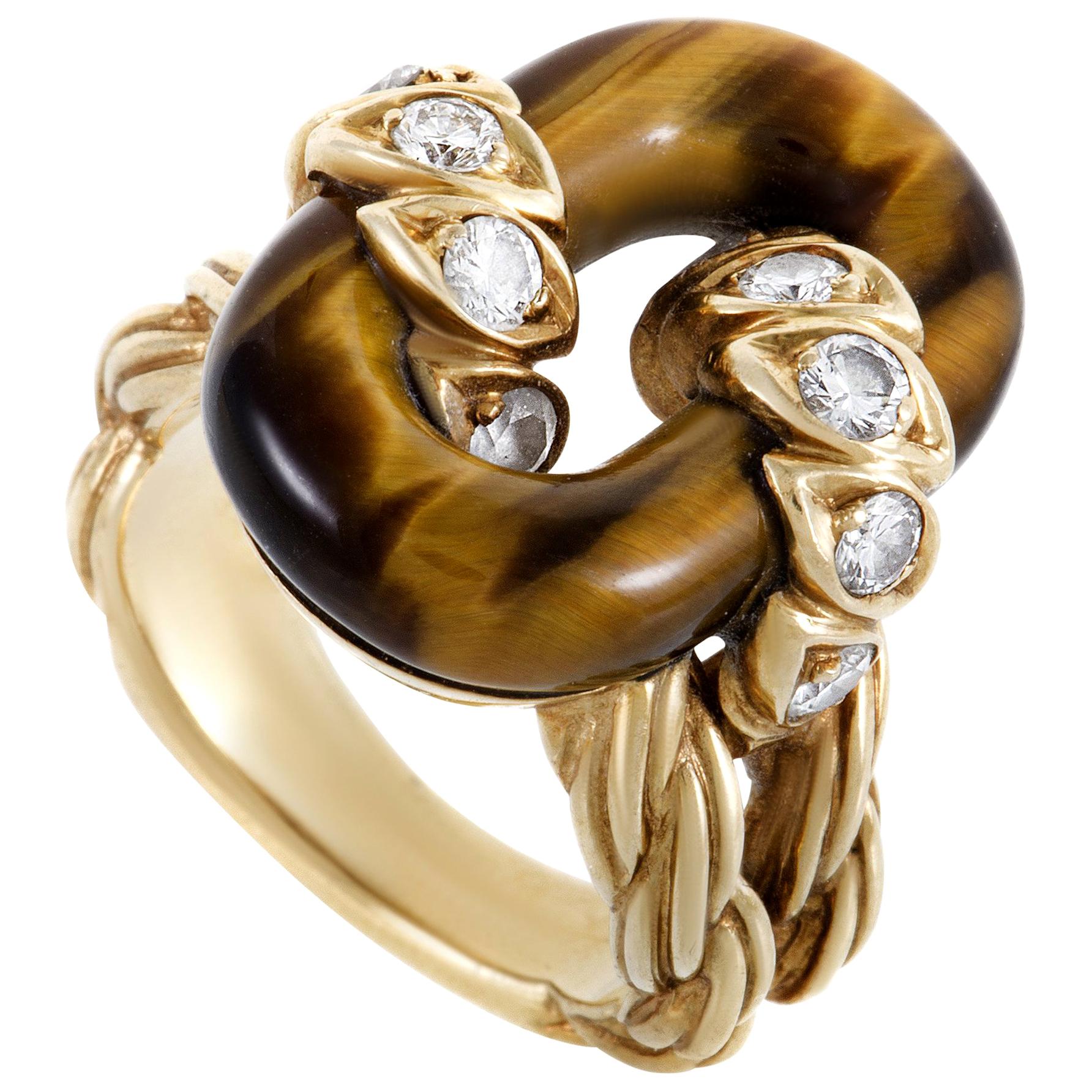 Van Cleef & Arpels Diamond Tiger's Eye Yellow Gold Ring