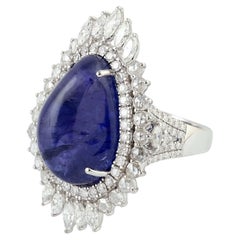 Natural Tanzanite Diamond Halo Cocktail Ring 18.33 Ct 18K White Gold
