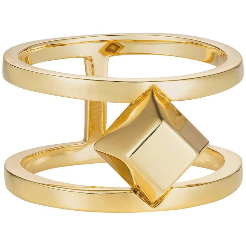Large Gold Geometric Pyramid Cocktail Ring For Sale