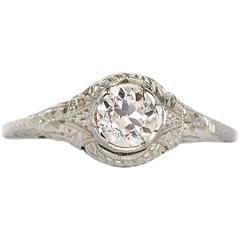 1910s Edwardian GIA Certified .60 Carat Diamond White Gold Engagement Ring