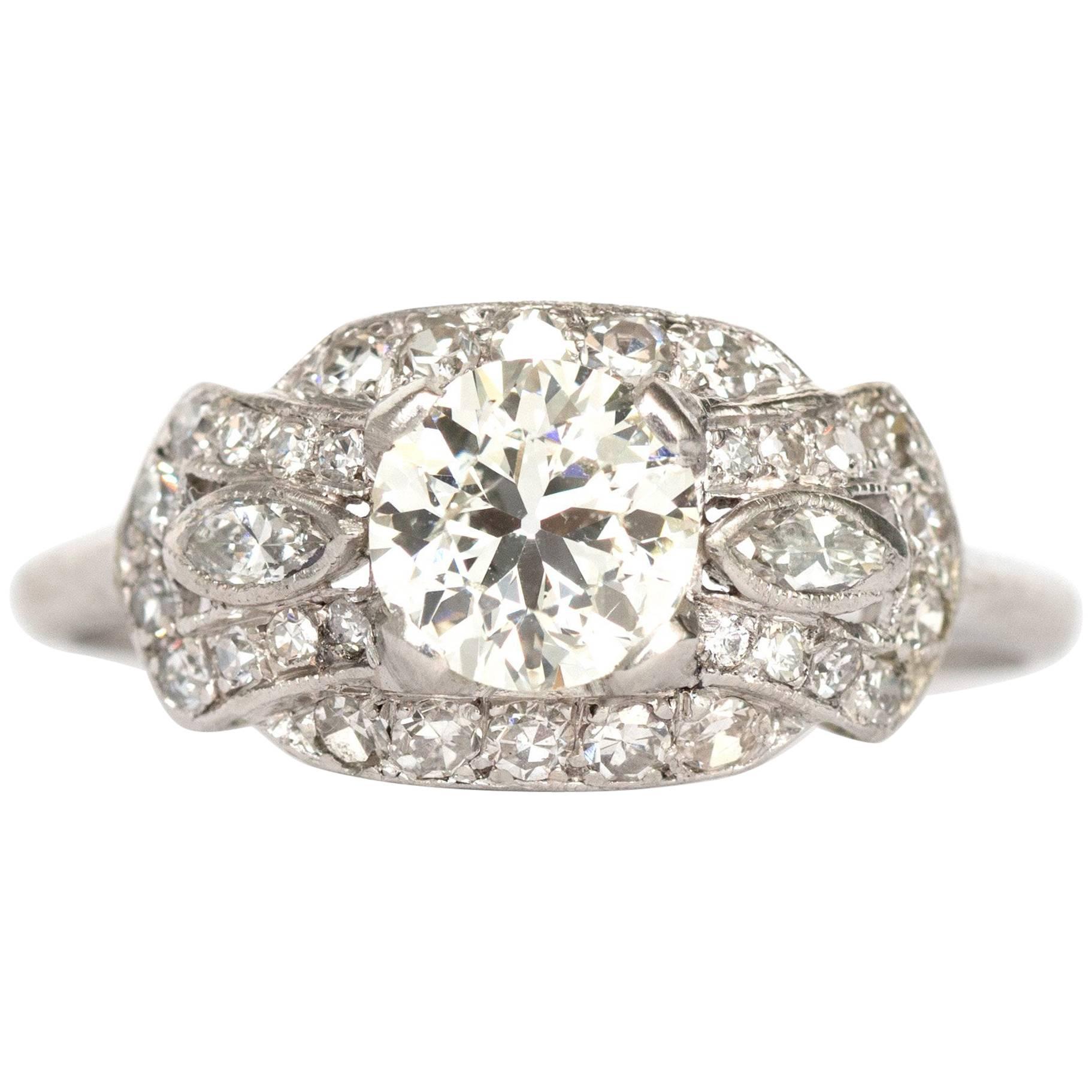 1930s Art Deco .92 Carat Diamond Platinum Engagement Ring For Sale