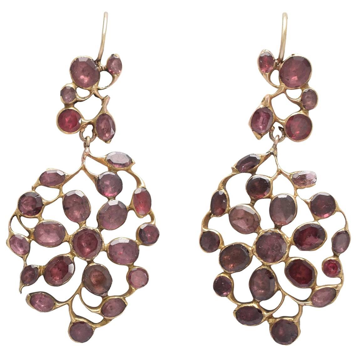 Georgian Floral Flat Cut Garnet Earrings