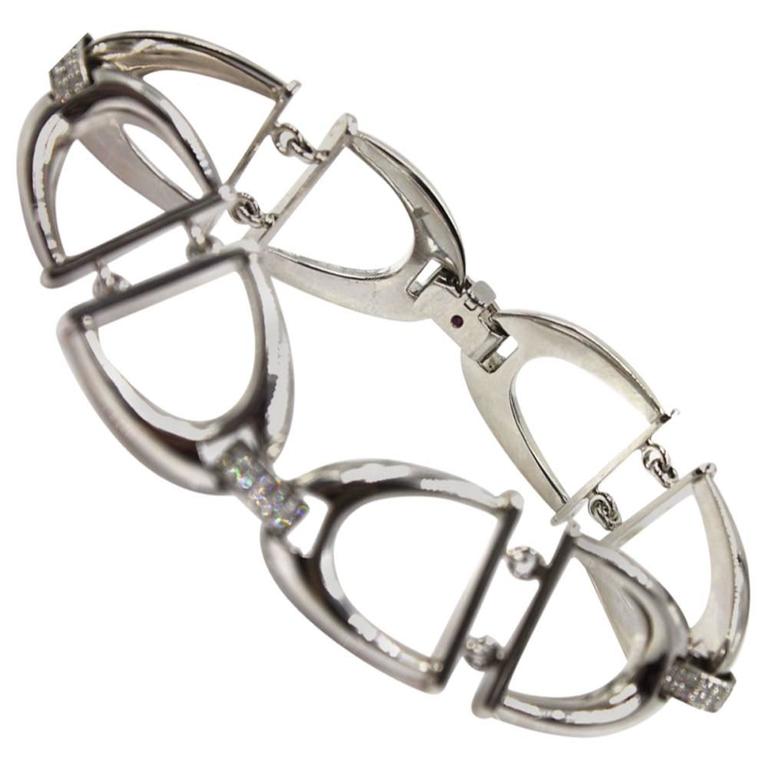 Roberto Coin Cheval Horsebit Diamond White Gold Link Bracelet For Sale