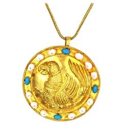 Ilias Lalaounis Turquoise Pearl Yellow Gold Pendant Necklace