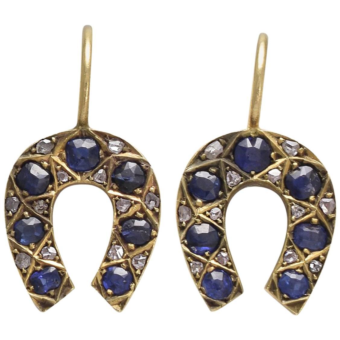 Edwardian Sapphire and Diamond Horseshoe Earrings
