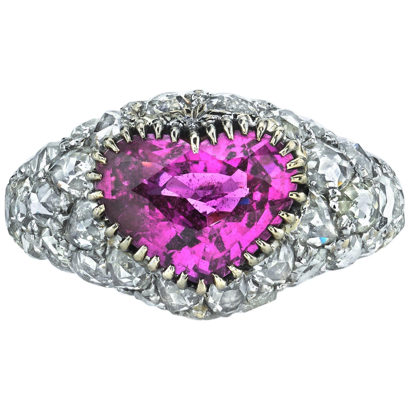 GIA Certified Heart Shaped Pink Sapphire Diamond Gold Ring