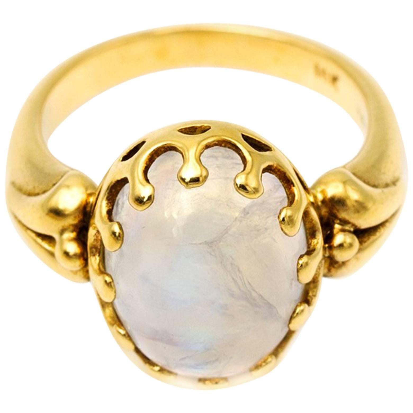 Oval Moonstone Yellow Gold Bezel Ring