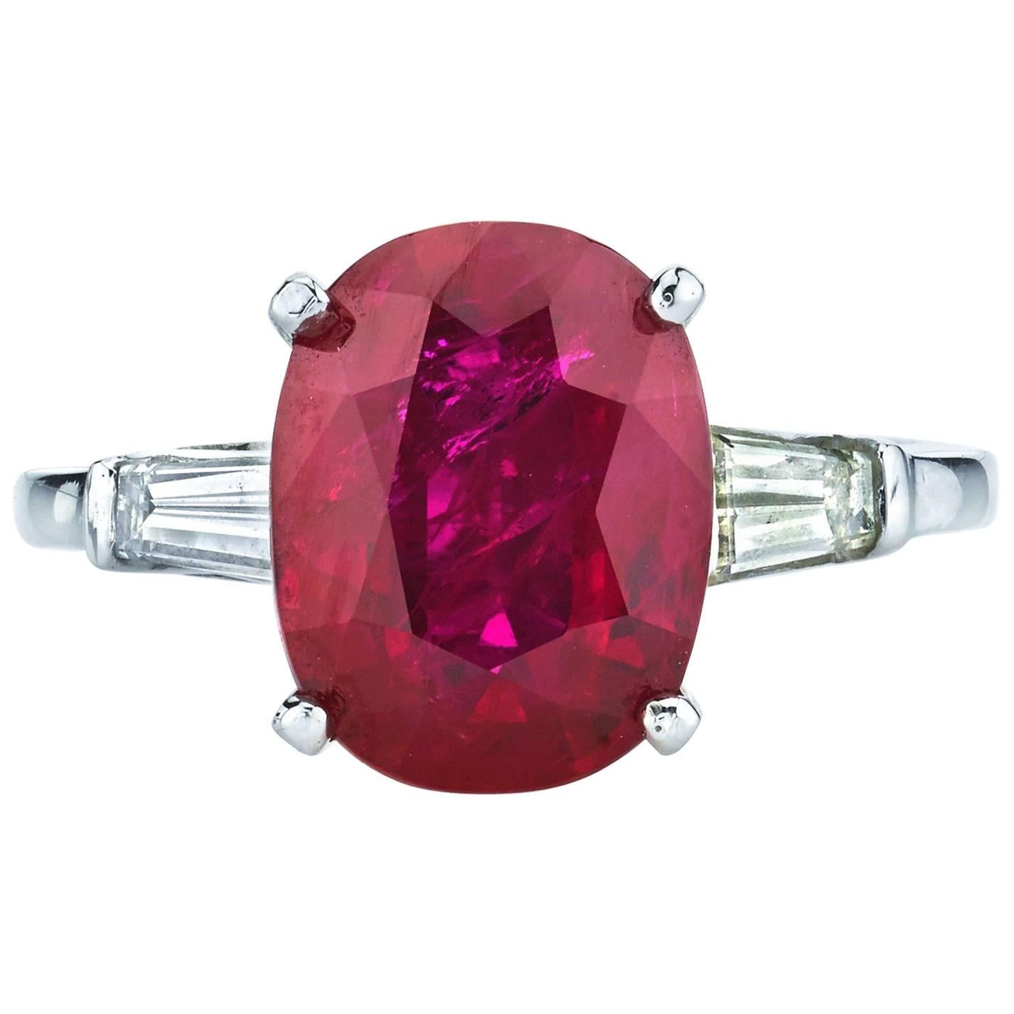 4.31 Carat GIA Certified Ruby Diamond Platinum Ring For Sale
