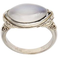 Marquise Moonstone and Granular White Gold Ring 6