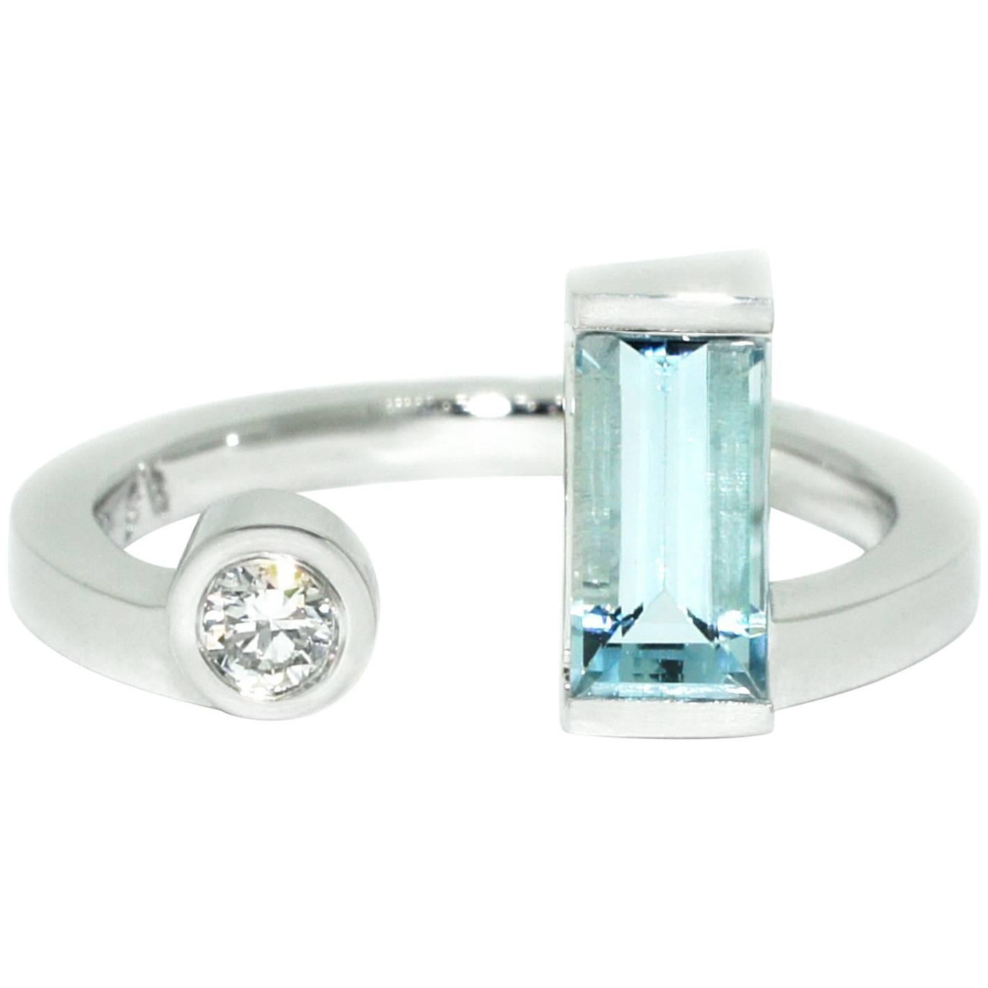 Lizunova Aquamarine and Diamond White Gold Cluster Ring For Sale