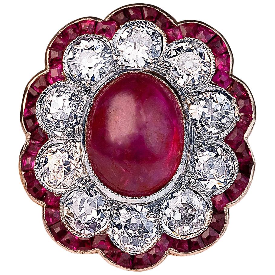 Edwardian Unheated Burma Ruby Diamond Gold Platinum Engagement Ring