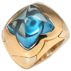 Bulgari Blue Topaz Yellow Gold Piramide Ring