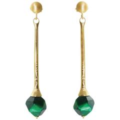 CdG Style Green Tiger Eye Diamond-Cut Gold Earrings Unique Made in Italy