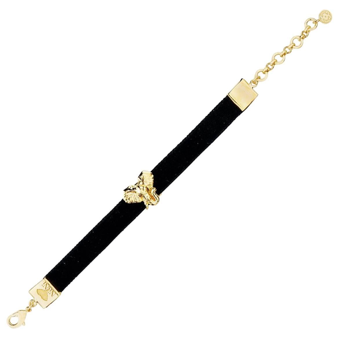 CdG Unique Style Diamond Gold Velvet Bracelet with Elephant Head Nut Ivory For Sale