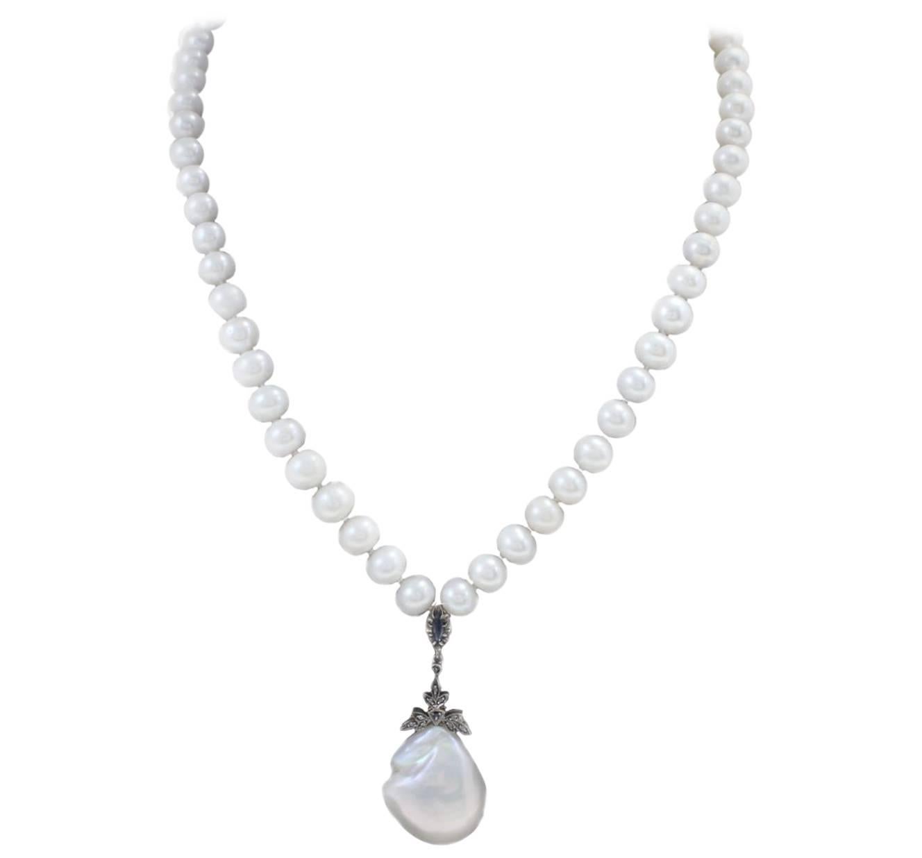 Luise Sapphire Diamond Silver Gold Pearl Necklace