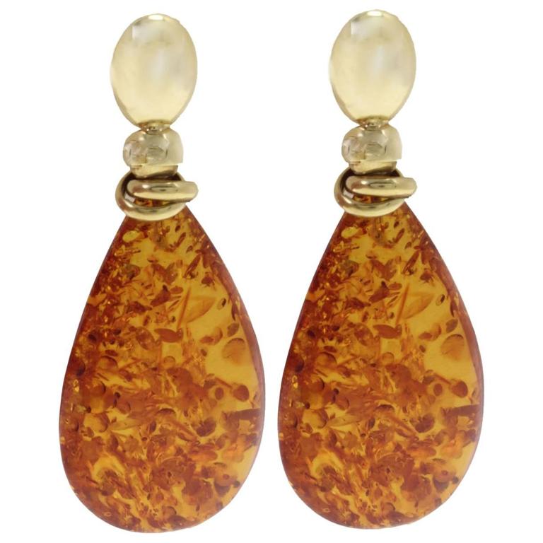 18 Kt Gold Amber Drop Earring For At 1stdibs 18 Kt Gold Amber Drop Earring For