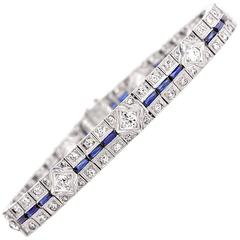Antique Art Deco Diamond Sapphire Platinum Line Bracelet 11