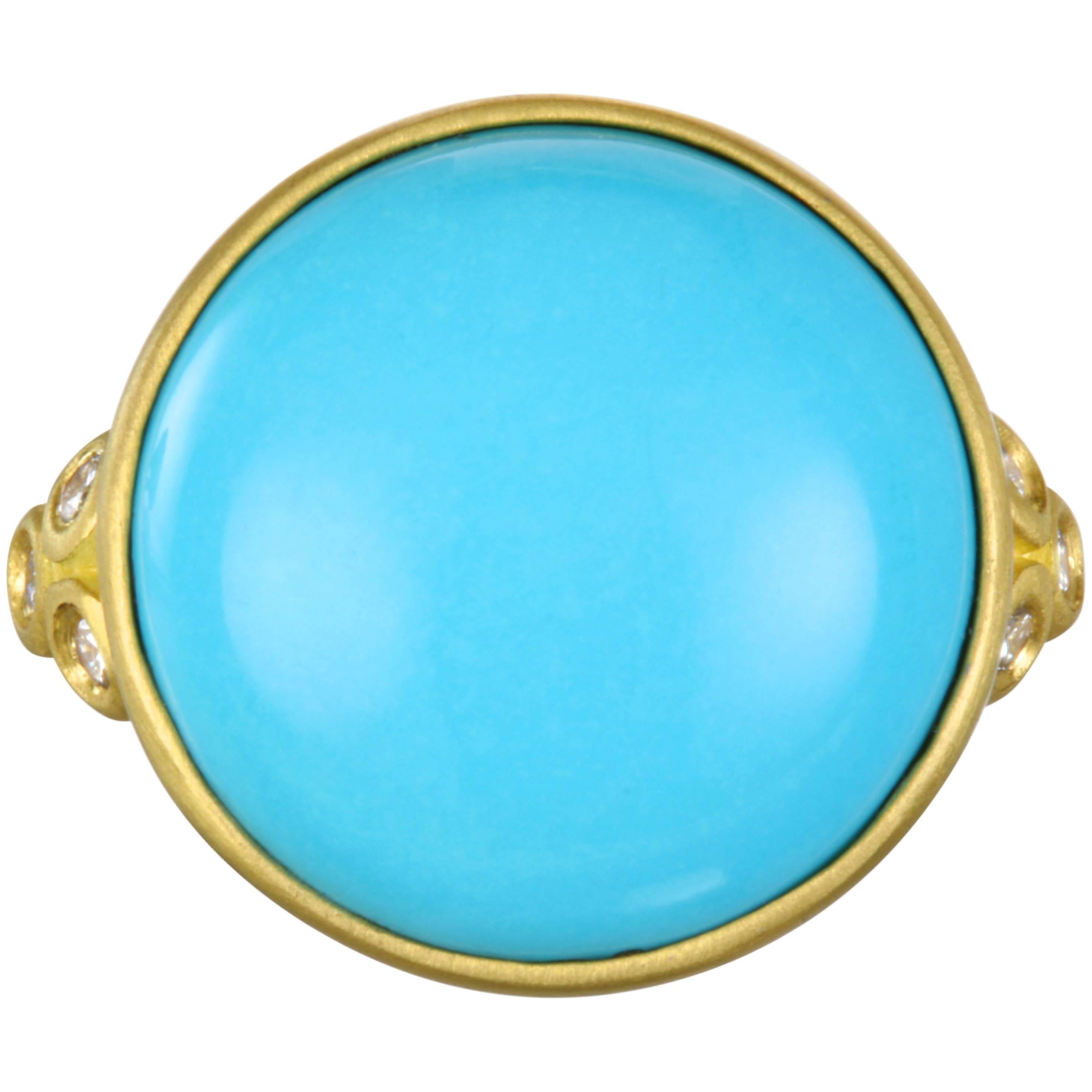 Faye Kim Gold Diamond and Turquoise Bezel Ring