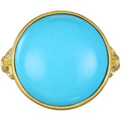 Faye Kim Gold Diamond and Turquoise Bezel Ring