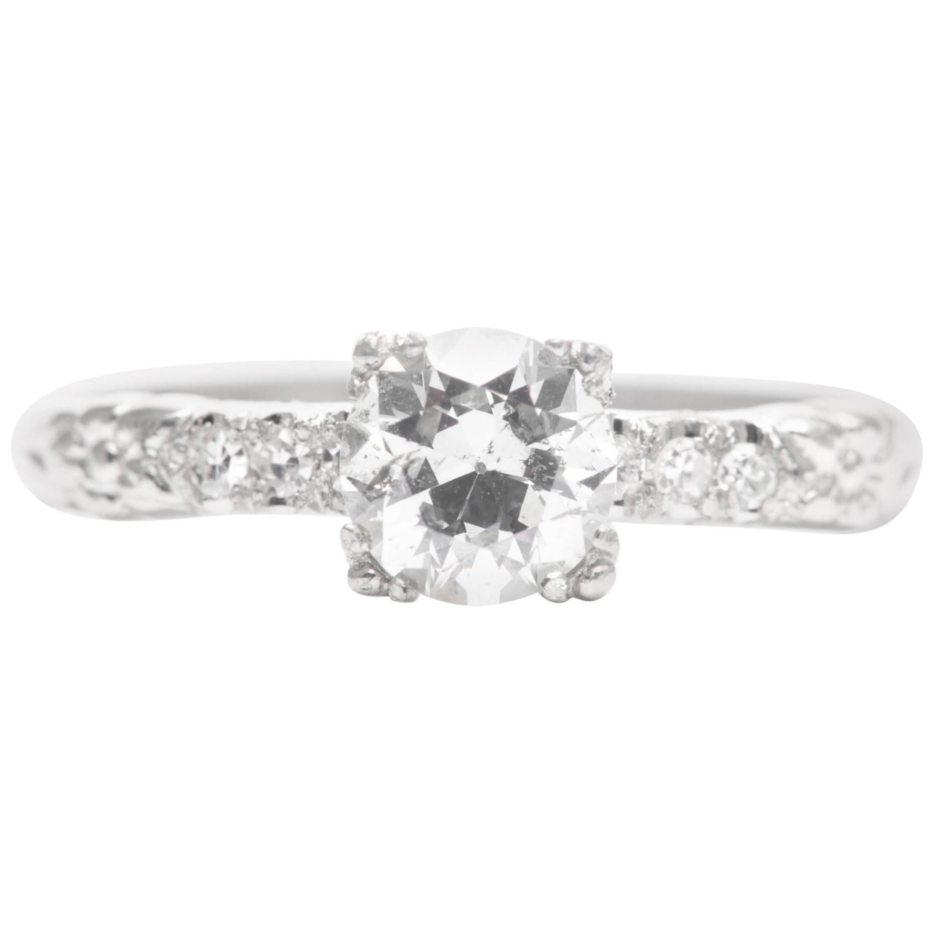 Art Deco Orange Blossom 0.70 Carat Diamond Platinum Engagement Ring For Sale