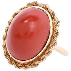 Red Cabochon Coral Yellow Gold Cocktail Ring
