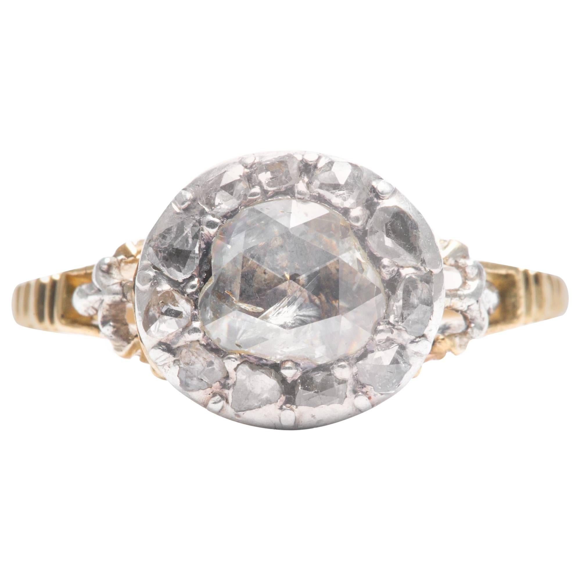 18th Century Georgian Rose Cut Diamond Yellow Gold Engagement Ring For Sale