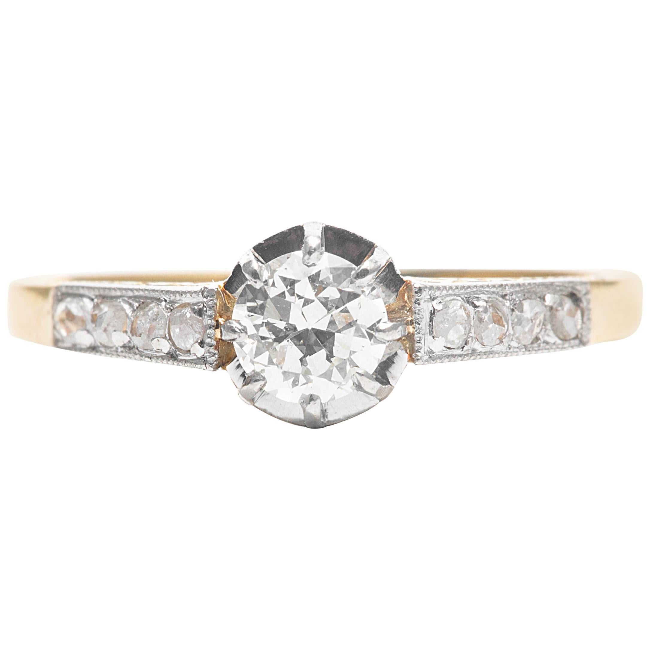 Art Deco 0.40 Carat Diamond Yellow Gold Platinum Engagement Ring