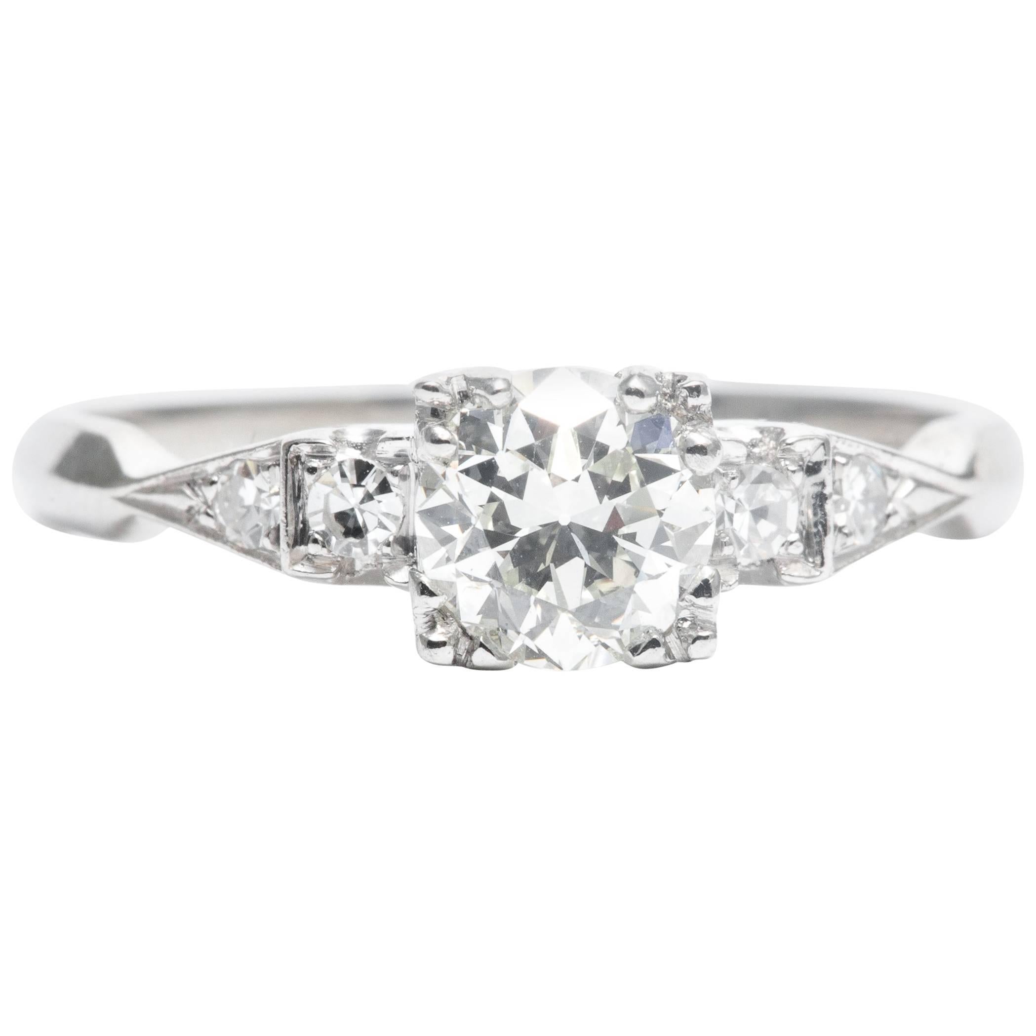 Art Deco 0.80 Carat Diamond Platinum Engagement Ring For Sale
