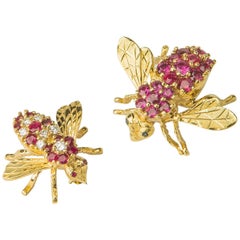 Herbert Rosenthal Ruby Diamond Gold Bee Pins