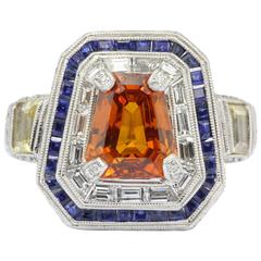 Intense 4.5 Carat GIA Certified Orange Sapphire Diamond White Gold Ring