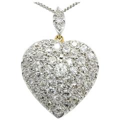 Edwardian Old European Cut Diamond Gold Platinum Heart Pendant