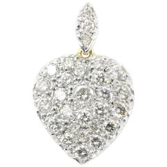 Edwardian Old European Cut Diamond Gold Platinum Top Heart Pendant