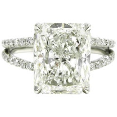 3.70 Carat Radiant Cut Diamond Split Shank Platinum Ring GIA