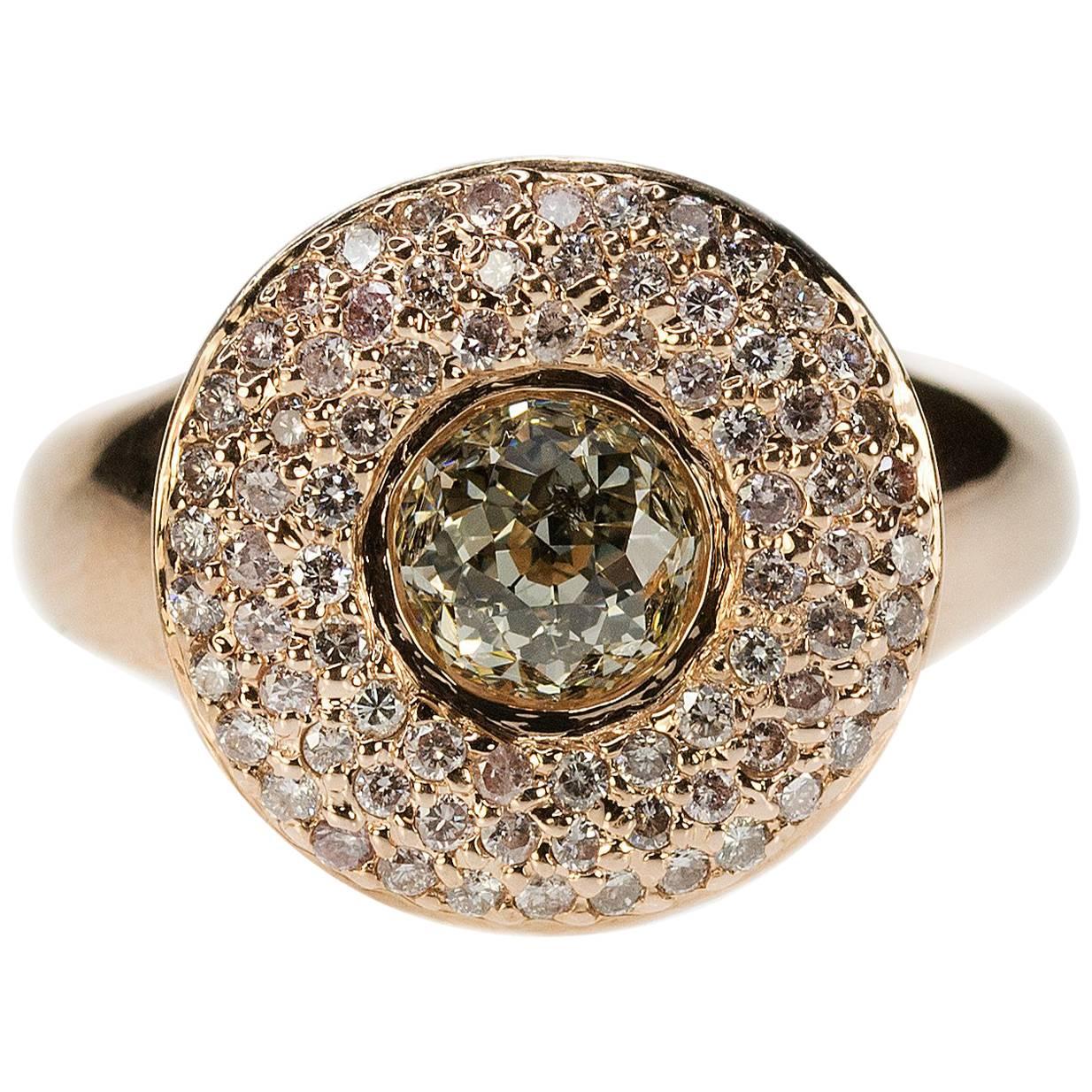 Anello con bottone in oro rosa Diamond in vendita