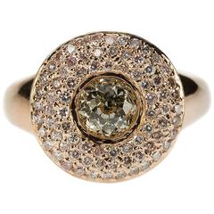 Diamond Pink Gold Button Ring