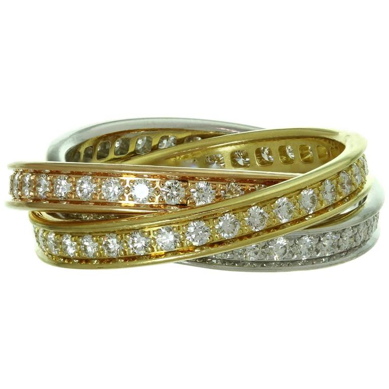 Cartier Trinity Diamond Tricolor Gold Band Ring at 1stDibs