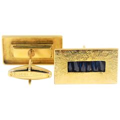 Retro 1960s Modernist Lucien Picard Sapphire Gold Cufflinks