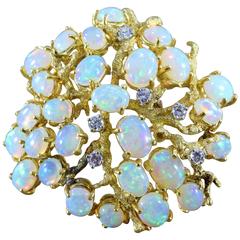 Opal Diamond Gold Tree Brooch 1