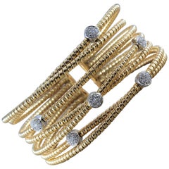Italian Modern Diamond Gold Stretch Cross-Over Cuff Bracelet