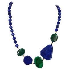 Lapis Lazuli Malachite Gold Necklace 7