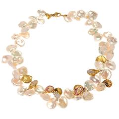 Stambolian Keshi Pearl Sapphire Diamond Gold Bracelet 4