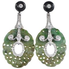 Spinach Jade Onyx Diamond Unique Drop Earrings 11